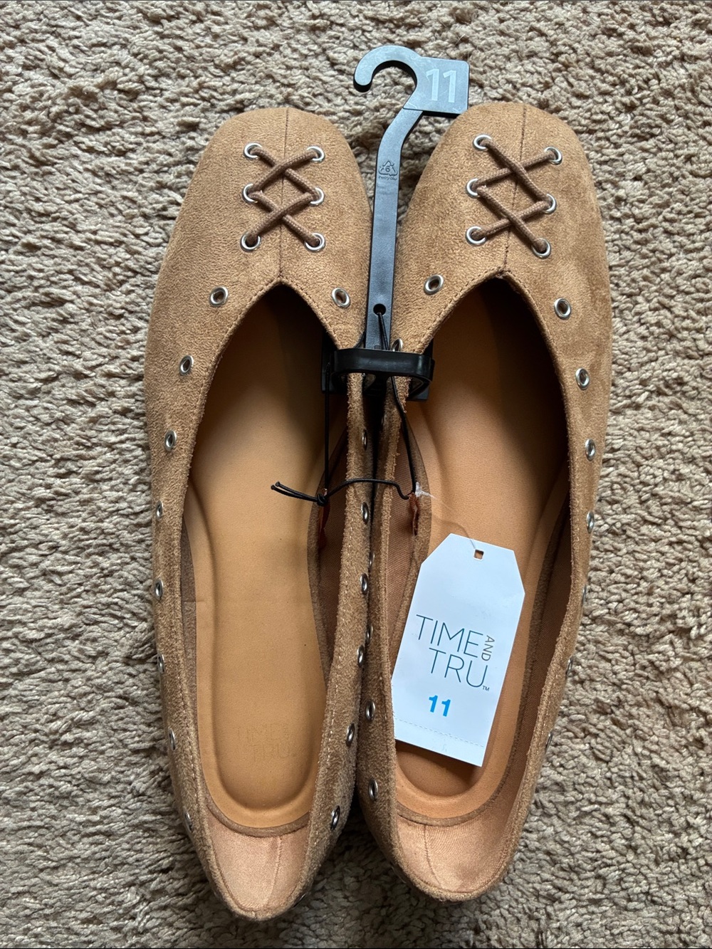 Time and Tru Tan Suede Lace-Up Ballet Flats